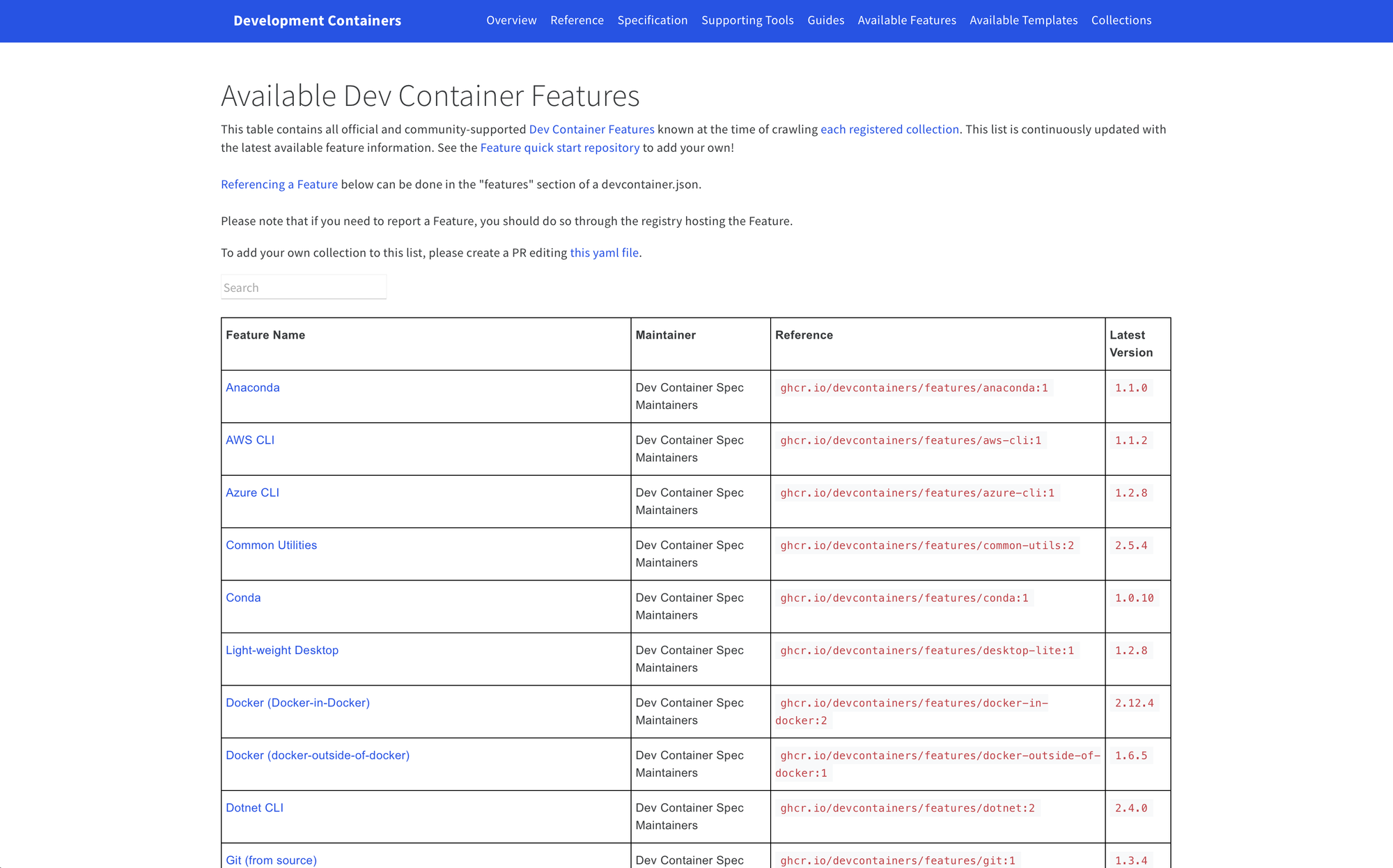 Devcontainer features collection