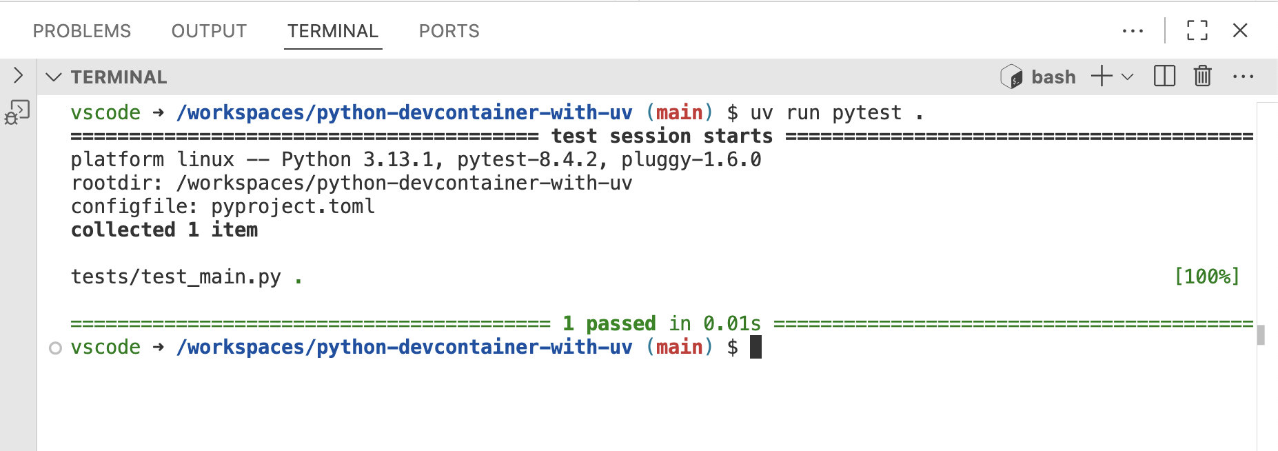 Python Devcontainer with uv