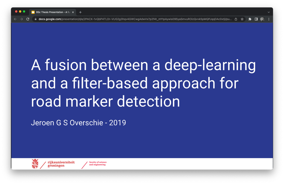 Title slide of the BSc thesis presentation